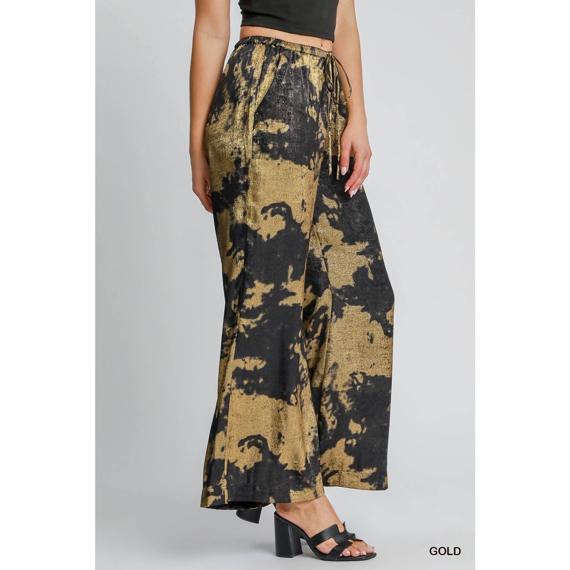 BNS - Wholesale Pants - Women's - Metallic Wide Leg Pants with Pockets n Drawstring1