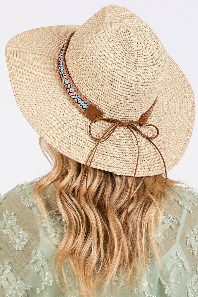 Hana – wholesale Stråhatt – Dam – Vävd Boho Aztekiskt Mönster Band Sommar Solhatt6