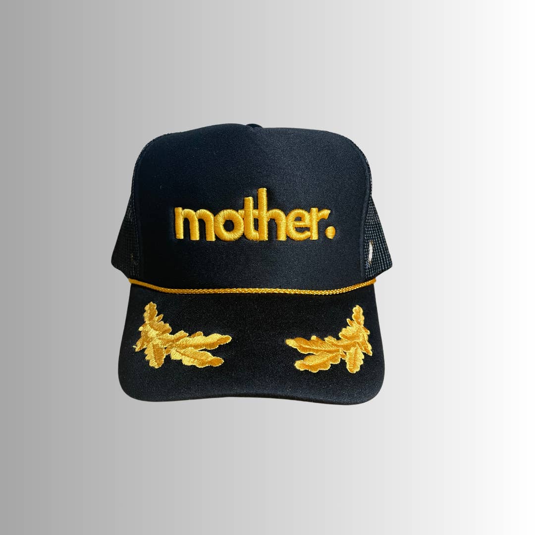Mother Embroidered Captain Hat - Black and Gold for wholesale on Faire