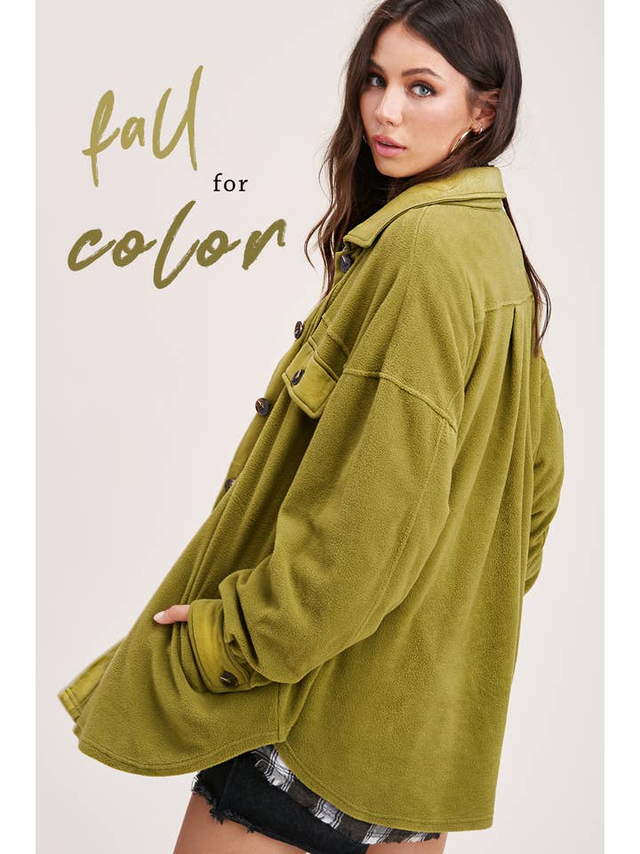 La Miel - Wholesale Shirt Jacket/Shacket - Women's - JKT1712-Loose Fit Button Down Long Sleeve Fleece Shacket