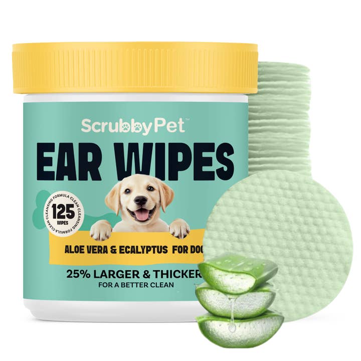 Lingettes pour oreilles de chien Scrubby Pet avec aloe et eucalyptus - 125 unités pour la vente par Scrubby Instant Bath