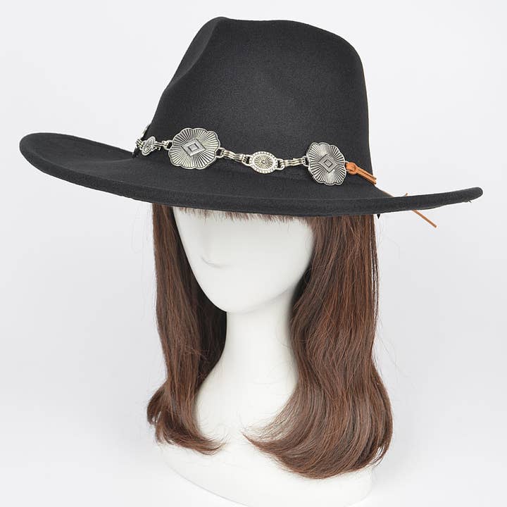 Faux Wool Fedora Hat W/Embelished Strap for wholesale by 3AM BY H&D ACCESSORIES
