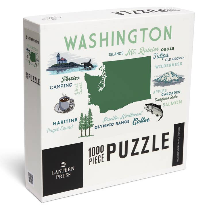 1000 PIECE PUZZLE Washington, Tipografia e icone per la vendita all'ingrosso da parte di Lantern Press