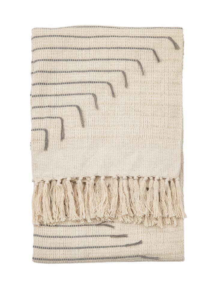 Plaid tissé à rayures grises avec franges pour la vente par Urban Adorn