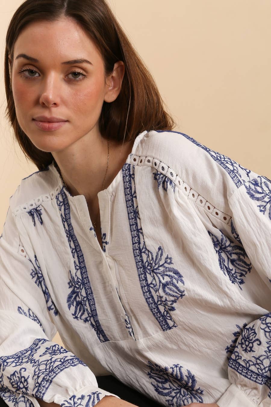 DIX-ONZE - Wholesale Blouse - Women's - Embroidered Blouse with Tunisian Collar – Bohemian Charm2