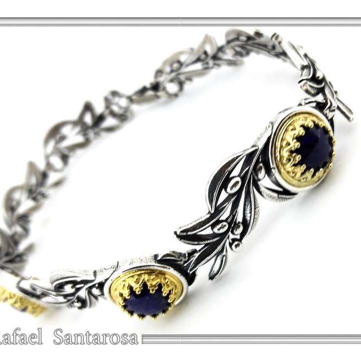 Lapis Olivenblatt-Zweig-Perlenarmband mit Blumenmuster für den Großhandel von RAFAEL SANTAROSA