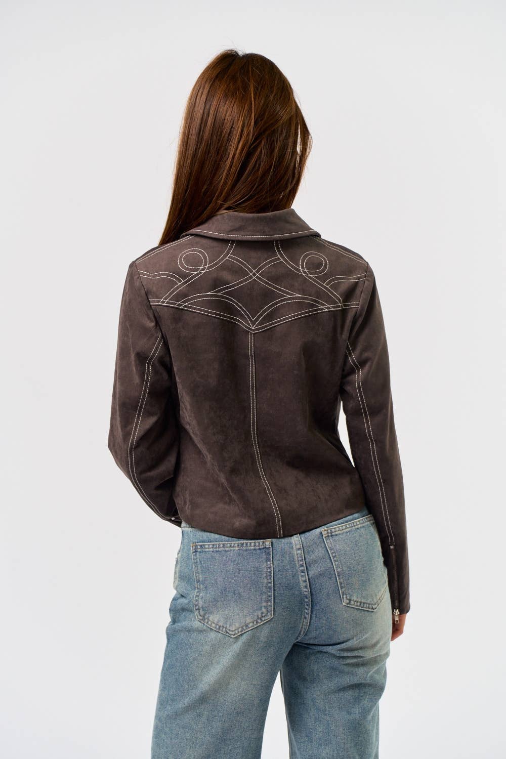 CHARCOAL Suede Jacket with Contrast Stitching for wholesale on Faire2