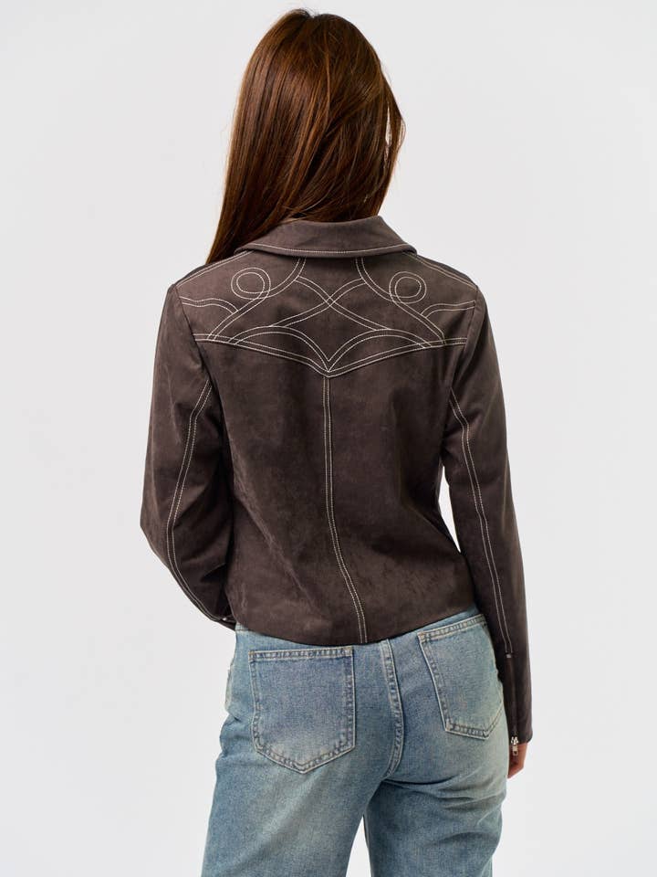 CHARCOAL Suede Jacket with Contrast Stitching for wholesale on Faire2