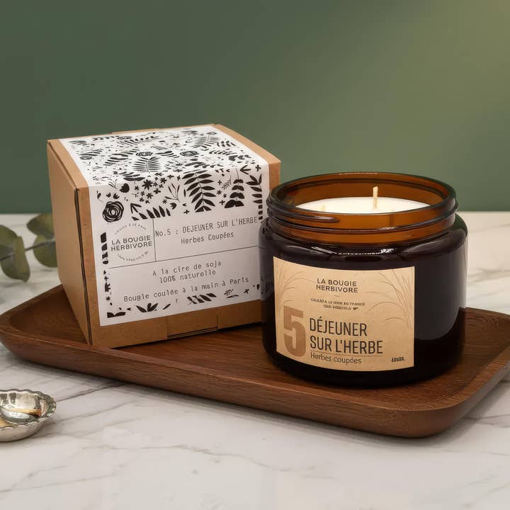 Candela profumata naturale N°5 Déjeuner sur l'herbe 3 formati per la vendita all'ingrosso da parte di LA BOUGIE HERBIVORE