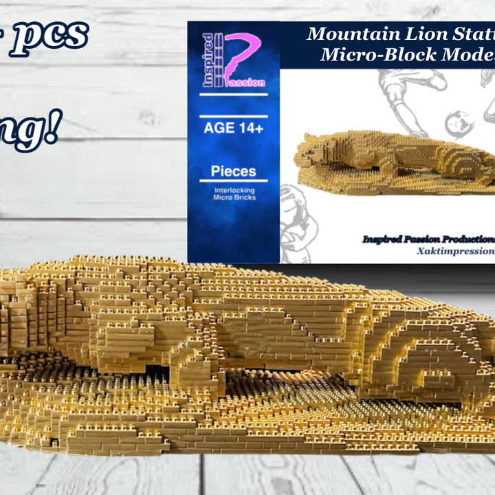 Kit de micro-blocs pour statue de lion ; modèle en brique à microblocs, conçu et emballé aux États-Unis pour la vente par Inspired Passion Productions,LLC