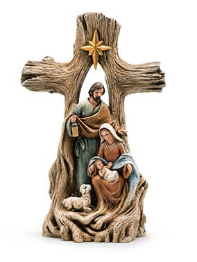 Holy Family inside a Wood Grain Cross Item # 52114 for wholesale by Napco