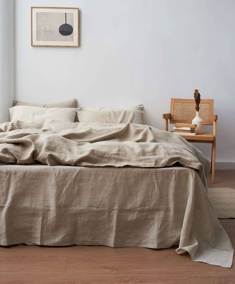 100% French Linen Sheet Set (4 pcs) -- Oatmeal for wholesale on Faire2