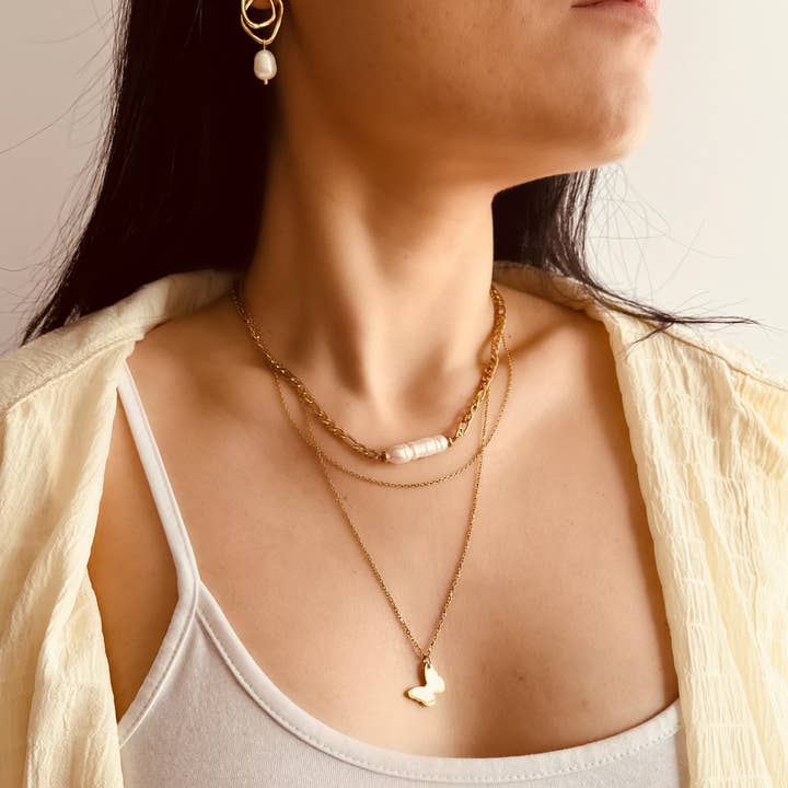 ANA Necklace| Pearl Layered Necklace - Choker multi necklace for wholesale by XIPAIA