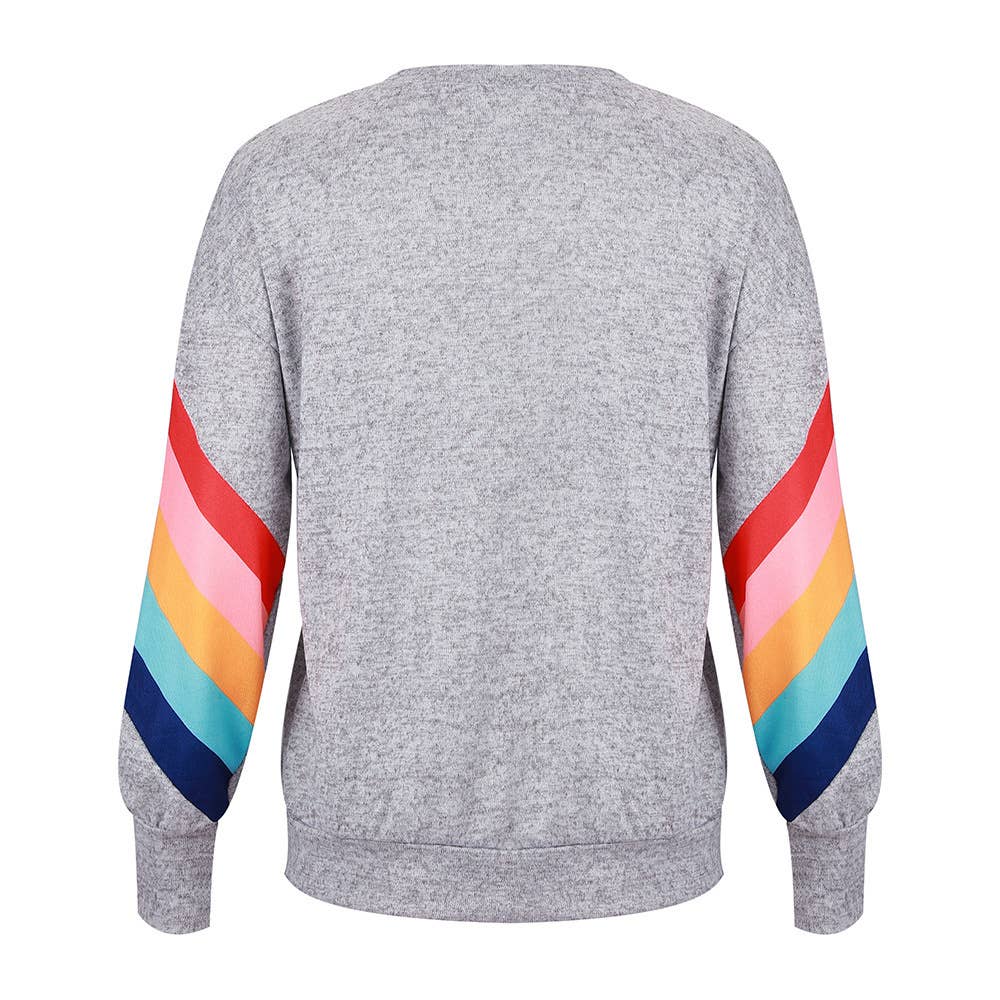 Rosa Clothing - Wholesale Sweatshirt - Women's - Rainbow Pattern Pullover Casual Thin Sweatshirt2