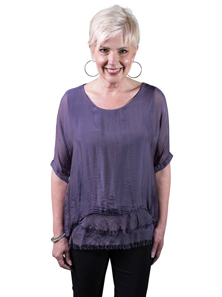 TINA Stephens Italy/Tees By Tina - Wholesale Blouse - Women's - Adriana Silk Double Raw Edge Top (BQ209)10