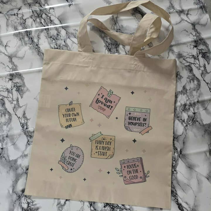 Tote bag - happy positive mental health notes for wholesale by HEATHER'S HOME