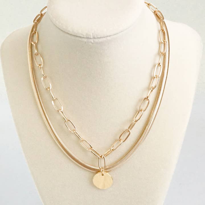 PennyLine inc - Wholesale Jewelry Set - Layered gold tone short necklace set with a coin pendant