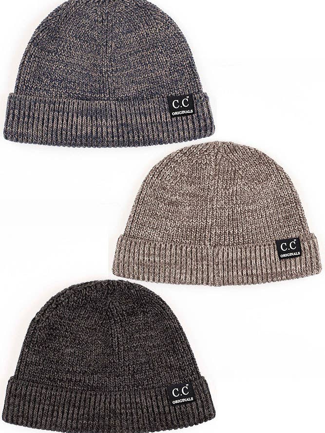 C.C Mixed Tone Short Beanie Winter Hat for wholesale by Hana