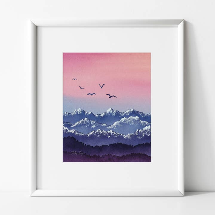 Impressão de Arte em Aquarela de Paisagem de Voo de Montanha por atacado de Shelby Thayne Art