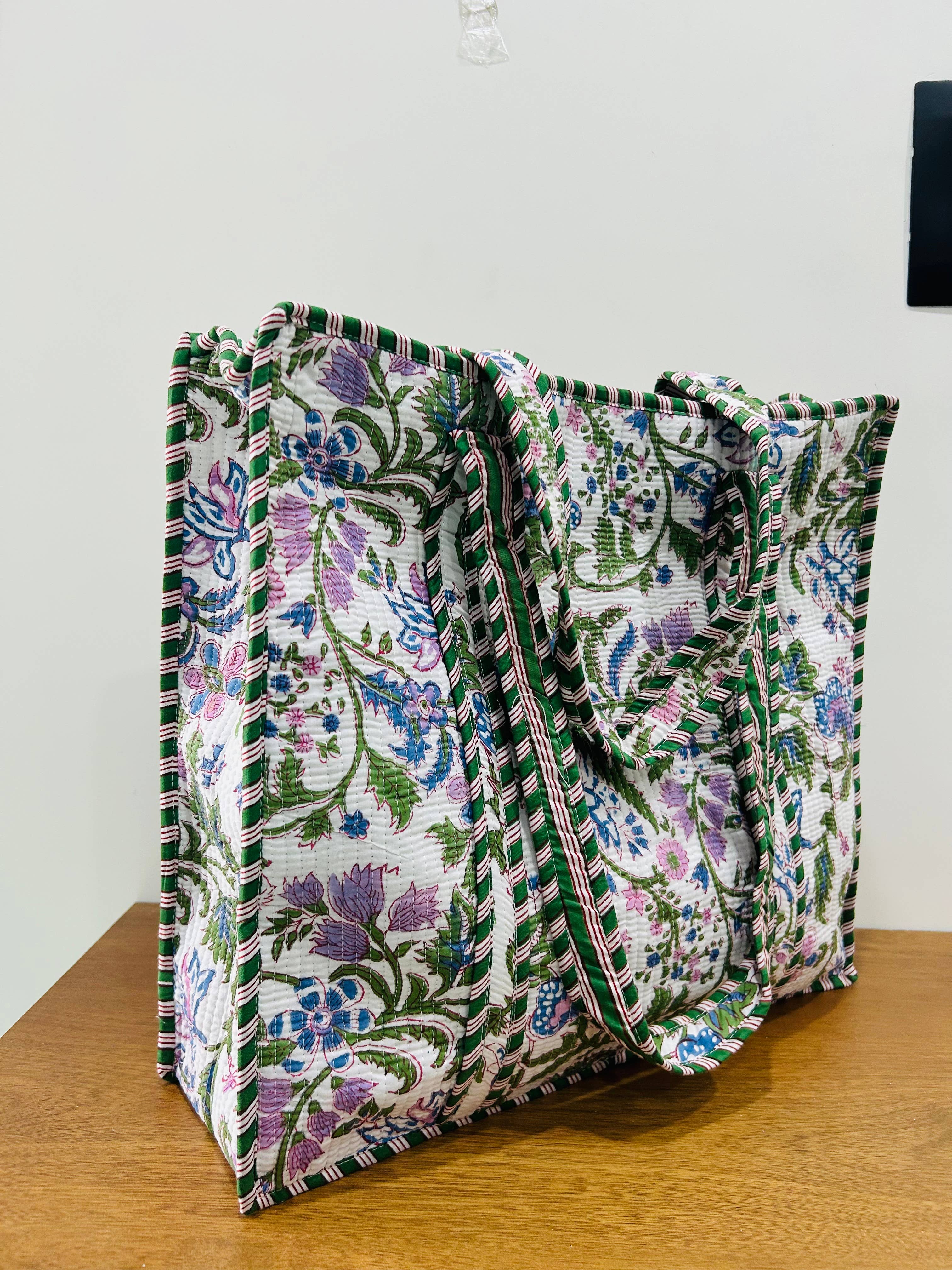 Meghcraft - Wholesale Tote Bag - Women's - Cotton Quilted Tote Bag Floral Block Print Beach Bag 2