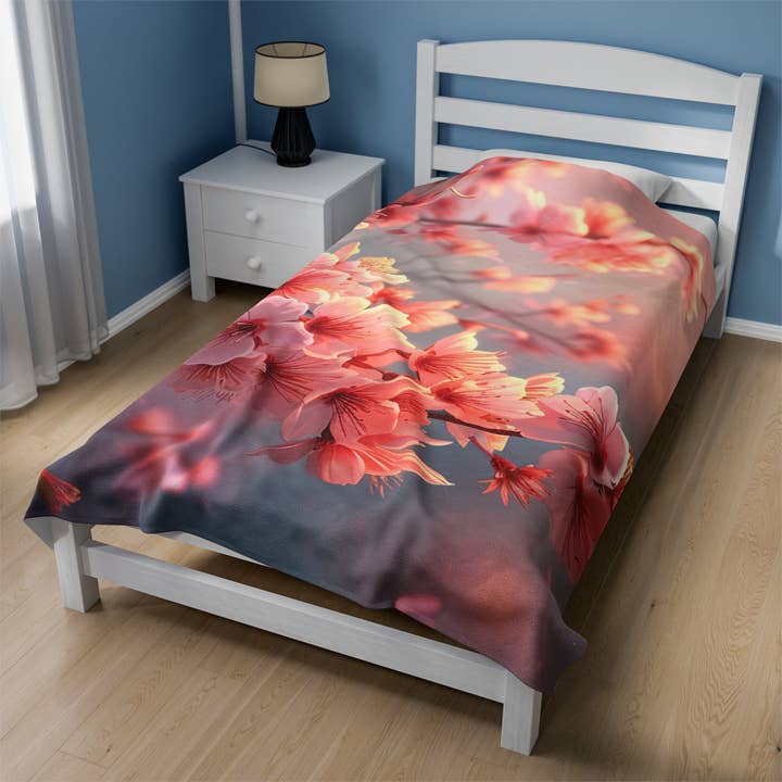 Love Laugh and Gather Together LLC - Wholesale Bedding Blanket - Cherry Blossoms in Bloom Blanket