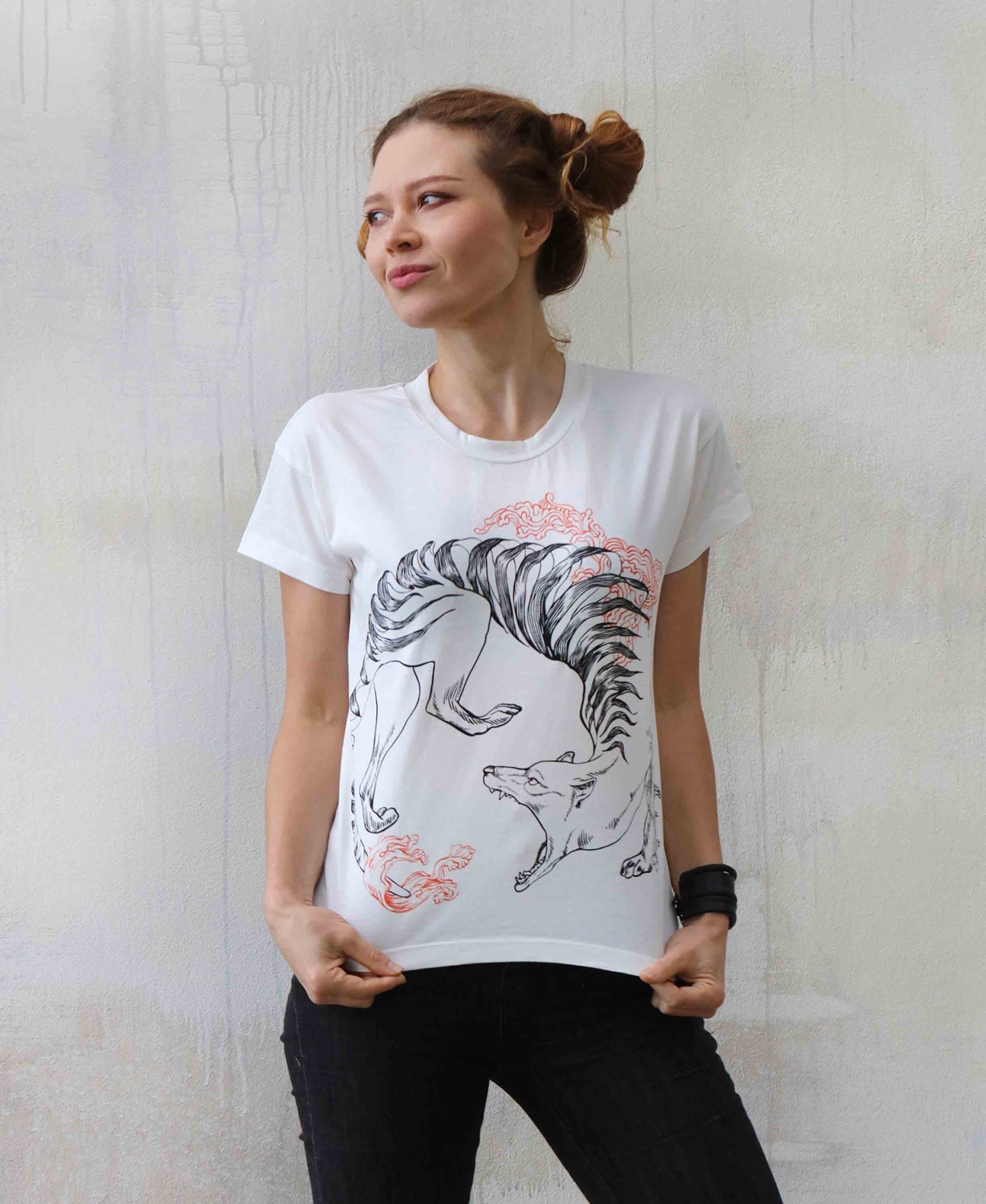 Shovava - Wholesale Screen printed t-shirt – Women′s - White Tasmanian Tiger Thylacine