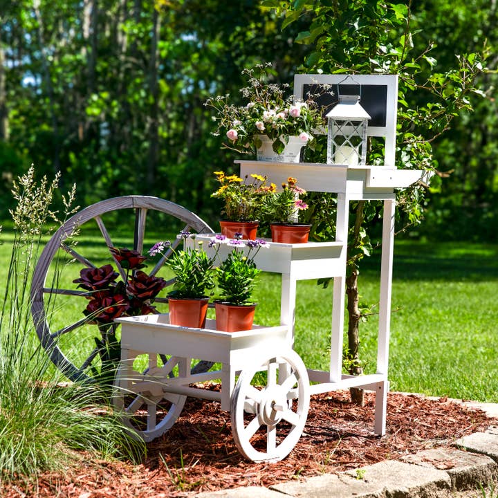 Sunnydaze Decor - Wholesale Chalkboard - White 3-Tier Fir Wood Plant Stand with Chalkboard