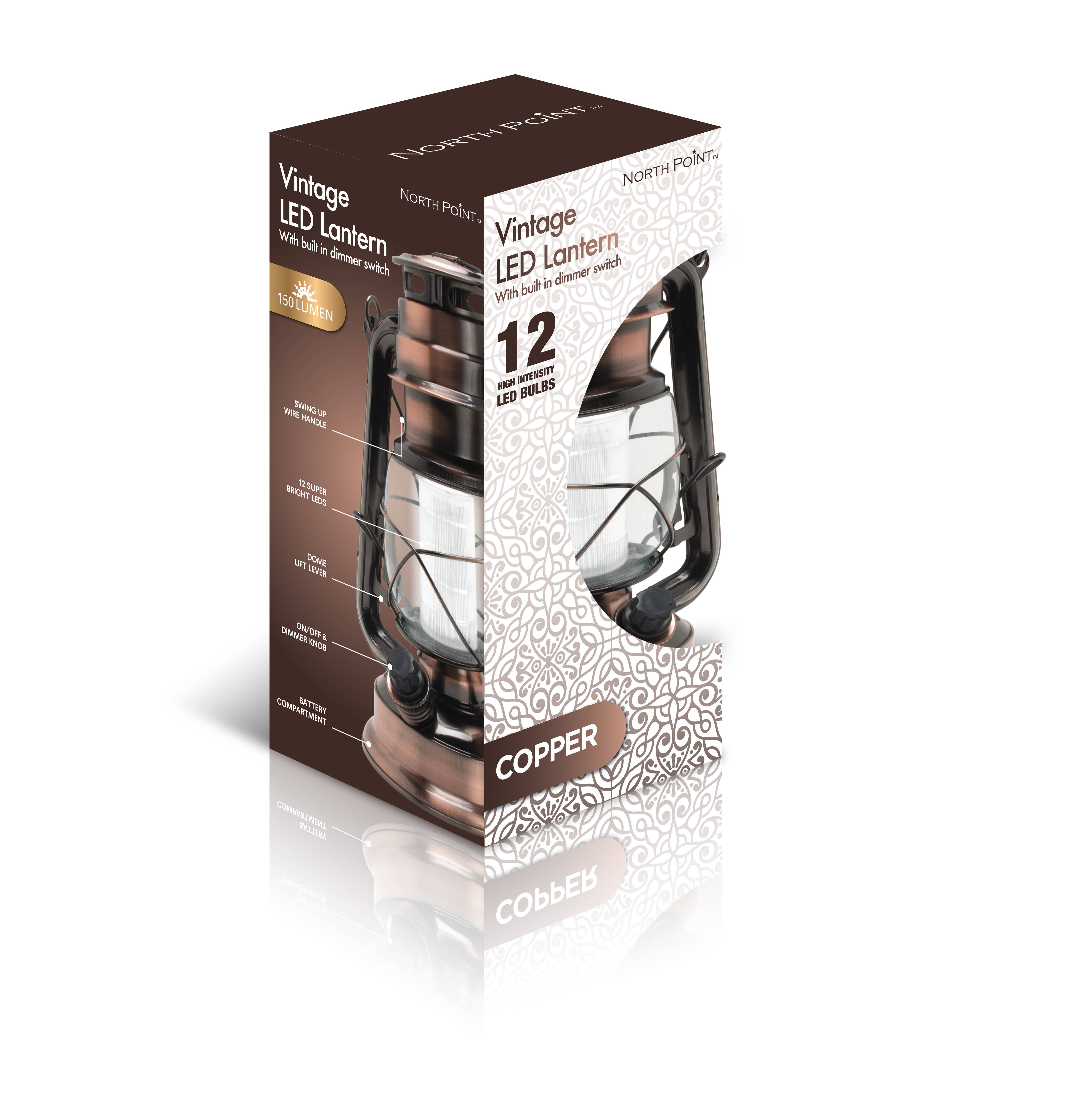Style Asia - Wholesale Lantern - North Point Lantern, Vintage Style, (Copper) with 12 LED1