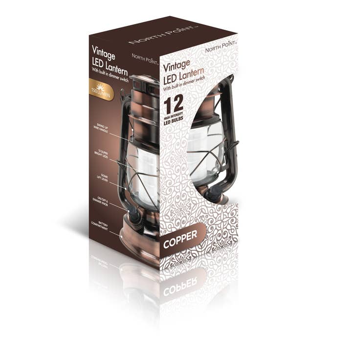 Style Asia - Wholesale Lantern - North Point Lantern, Vintage Style, (Copper) with 12 LED1