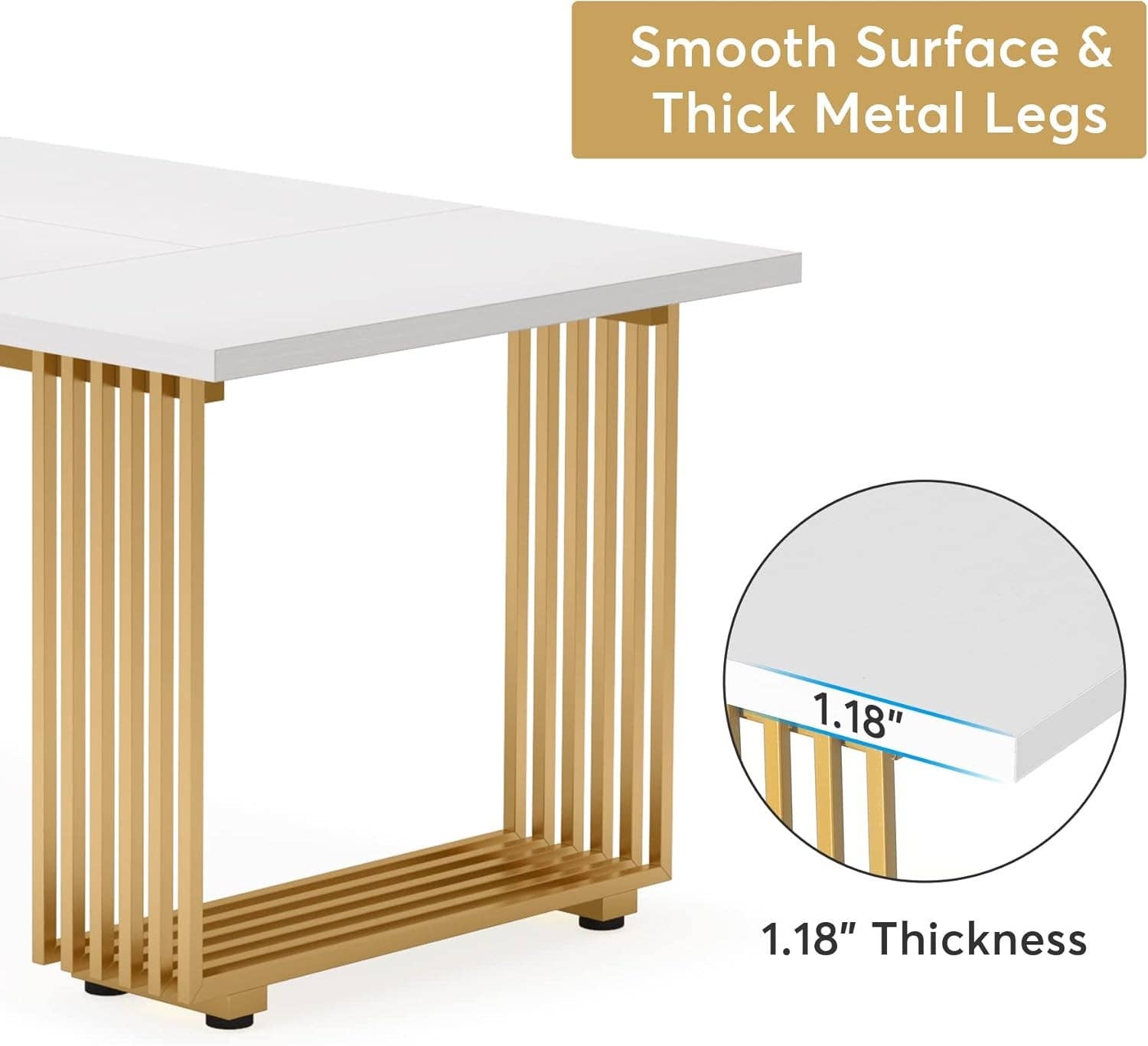 ShipItFurniture - Wholesale Side Table - White Gold Wood Dining Table 70 Inch Rectangular For Dining Room6