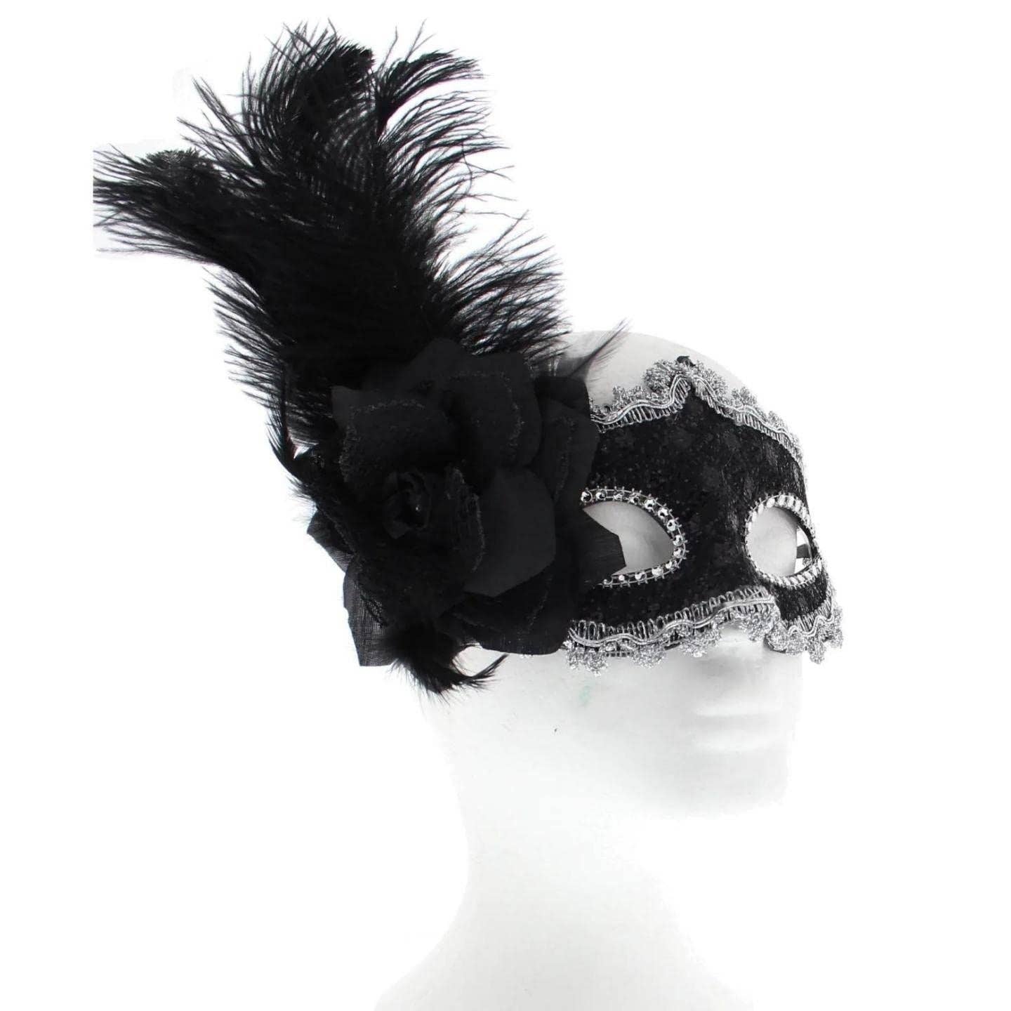 Topkids Accessories - Wholesale Costume - Unisex - Feather Masquerade Mask, Venetian Mask Halloween Mask, Masks for Masquerade Ball, Fancy Dress Adult, Cosplay accessories, Black Lace, Halloween Masks3