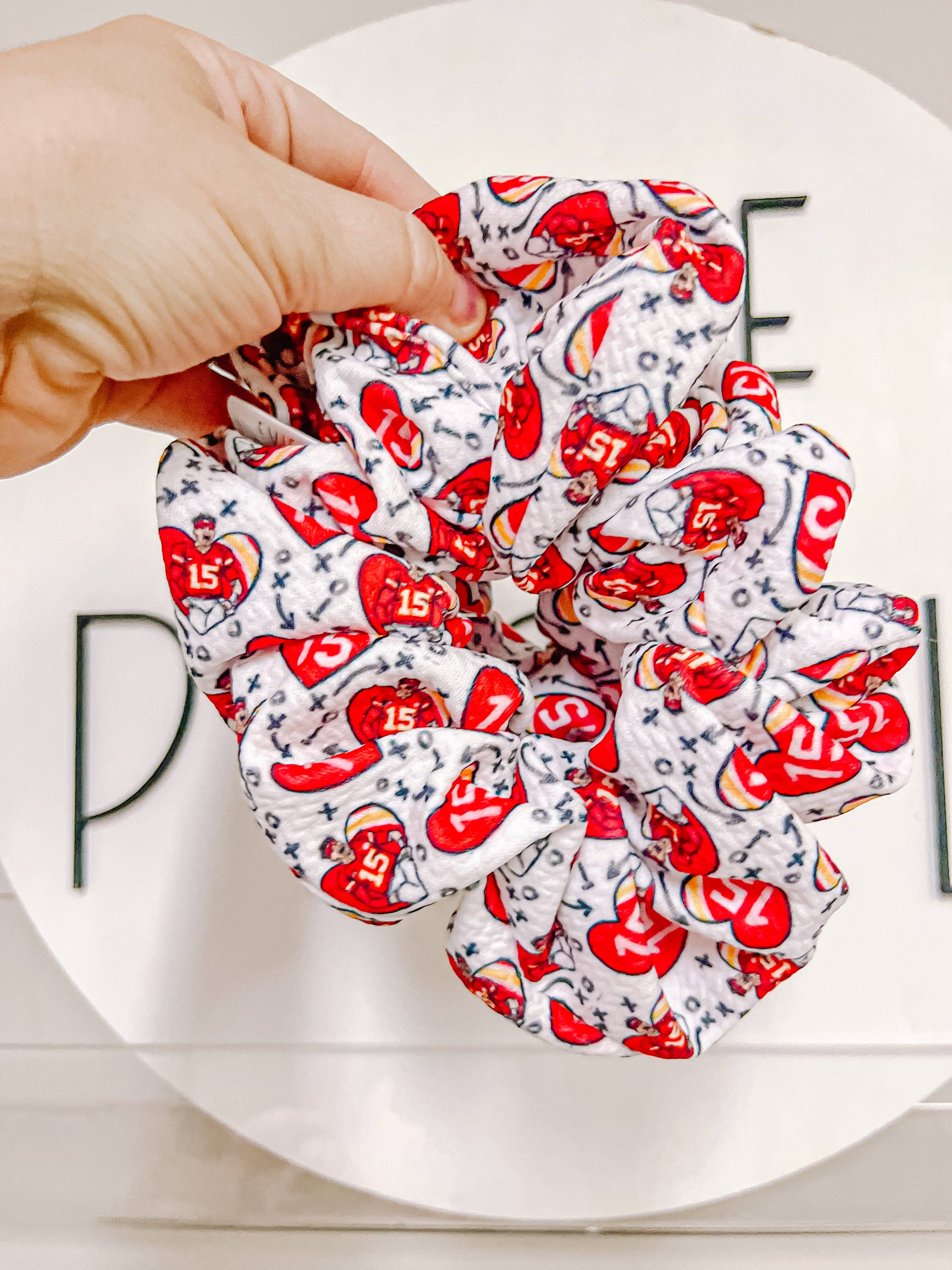 Evie Pearl Handmade LLC - Wholesale Scrunchie - Women's - Mahomes 15 Heart Oversized Scrunchy