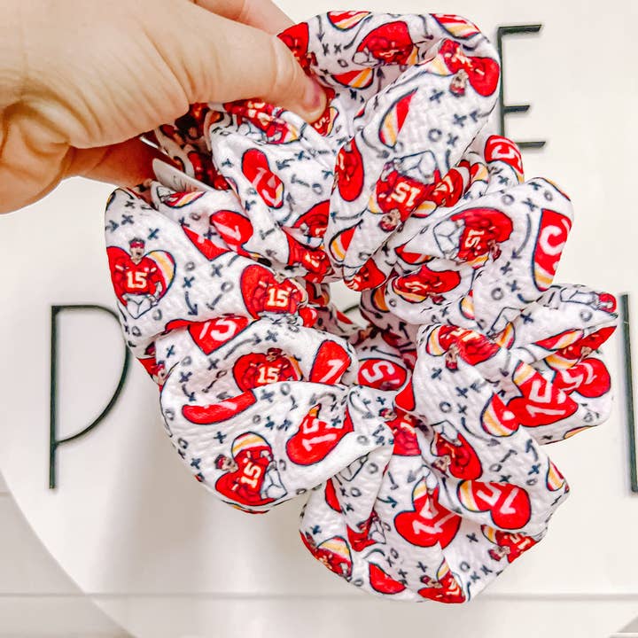 Evie Pearl Handmade LLC - Wholesale Scrunchie - Women's - Mahomes 15 Heart Oversized Scrunchy0