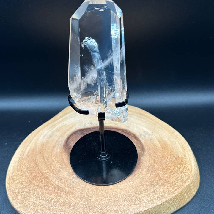 Clear Quartz Point with Rainbows & Custom Stand H99 for wholesale by The 7 Directions