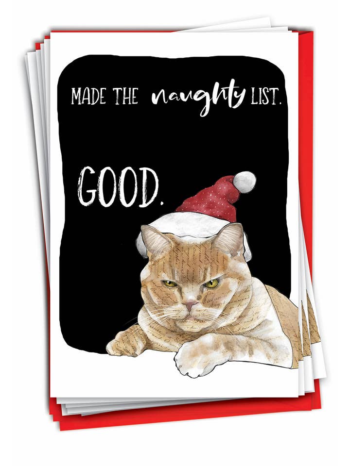 Doos met 12 kerstkaarten - Cat Naughty List voor wholesale door NobleWorks