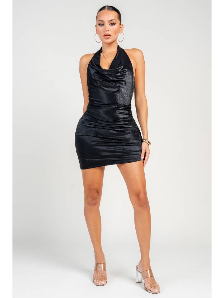 PRIVY - Wholesale Dress - Women's - Cowl Halter Neck Asymmetrical Hem Mini Dress18