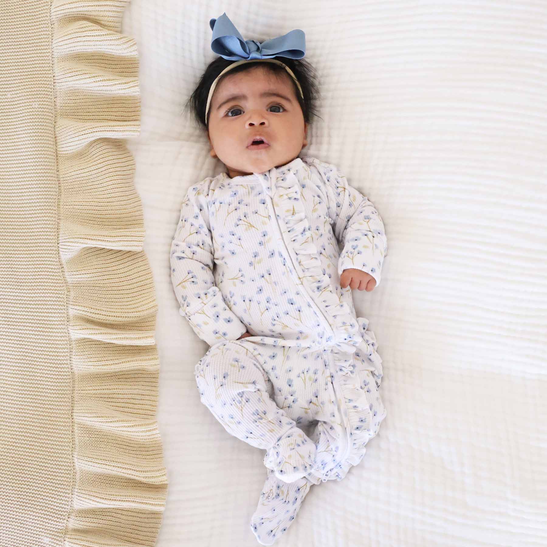 Caden Lane - Wholesale Jumpsuit - Baby - Blake's Blooms Bamboo Waffle Zipper Ruffle Footie9