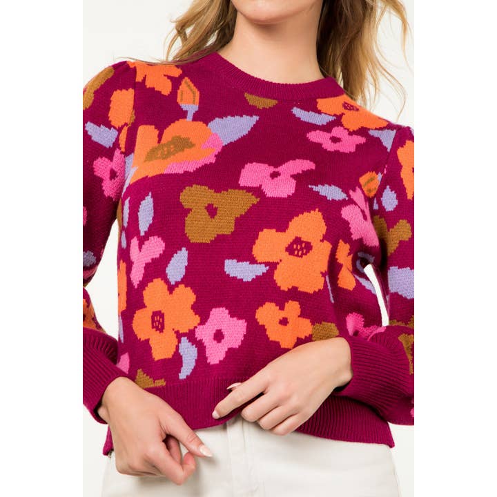 MAGENTA Floral Knit Sweater for wholesale on Faire