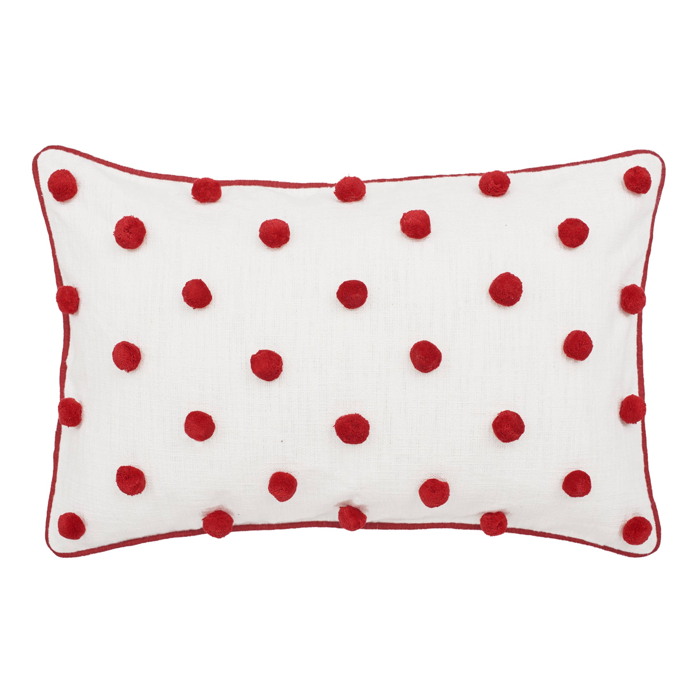 carol & frank - Wholesale Throw/Decorative Pillow - Ruby Red Polka Dot Pom-Pom Throw Pillow0