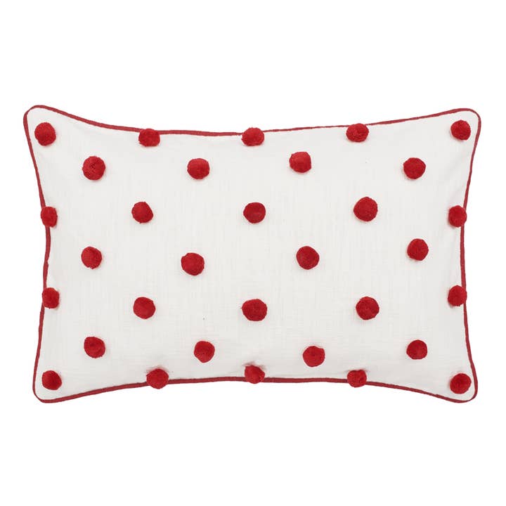 carol & frank - Wholesale Throw/Decorative Pillow - Ruby Red Polka Dot Pom-Pom Throw Pillow