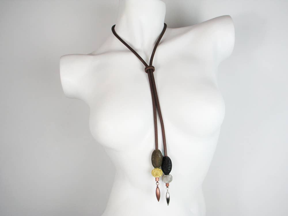 Erica Zap Designs - Wholesale Y-Neck/Lariat Necklace - Mesh Bolo with Mesh Beads and Pointed Drop Ends1