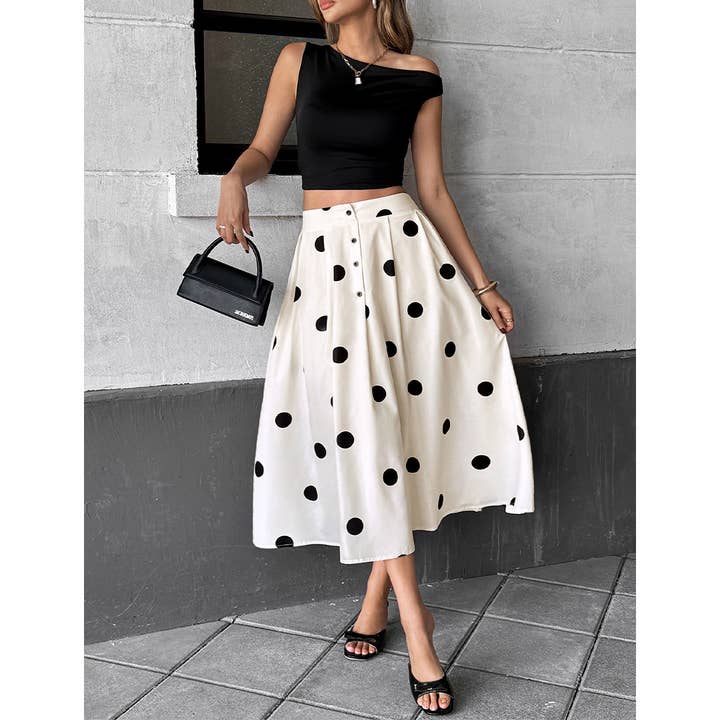Apricot Polka Dot Elastic Retro Elegant A-line Skirt BFZY1486 for wholesale on Faire