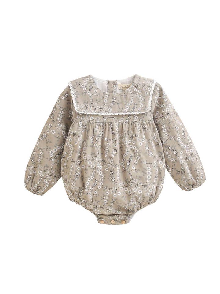 Baby girl's green floral romper with square neckline for wholesale by Dadati