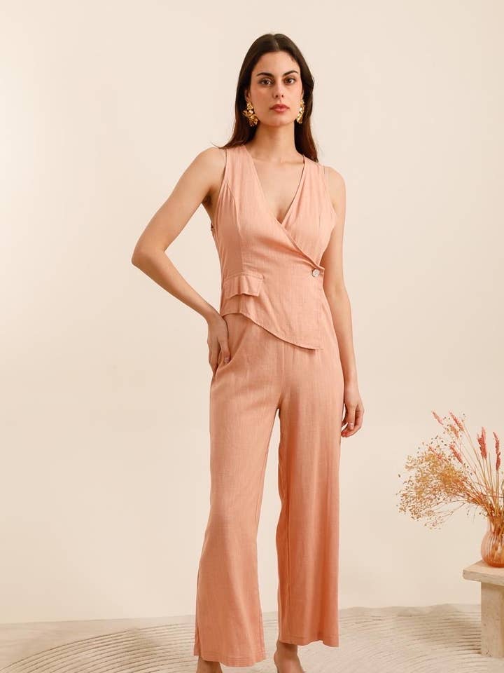 SK3003 - Sleeveless cotton-linen jumpsuit for wholesale by SOGGO