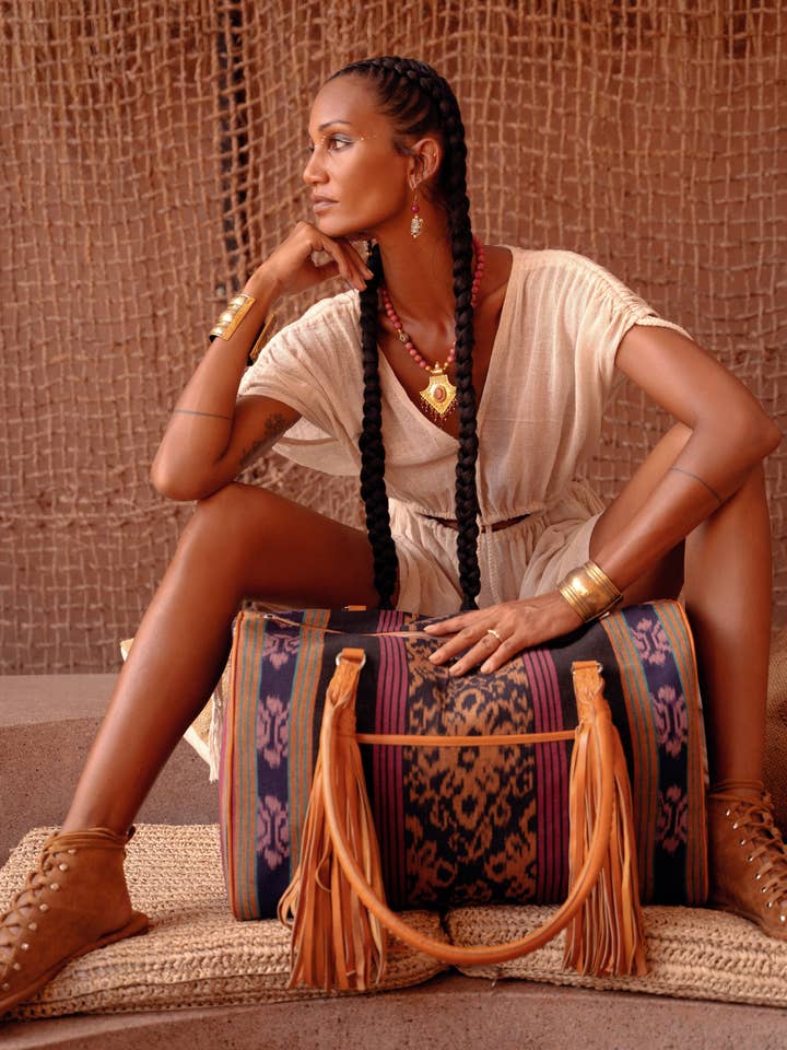 Sac Zanzibar Weave Rainbow/Tan pour la vente par Jodi Lee