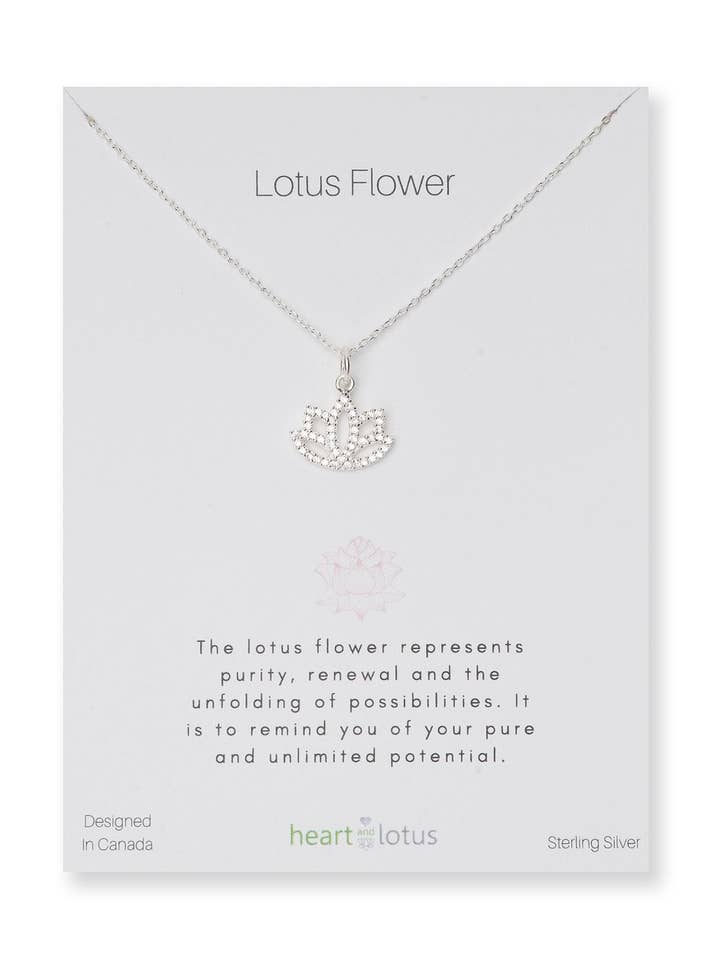 Lotus Flower Necklace in Cubic Zirconia + Sterling Silver for wholesale by Heart and Lotus Sterling Silver Jewelry