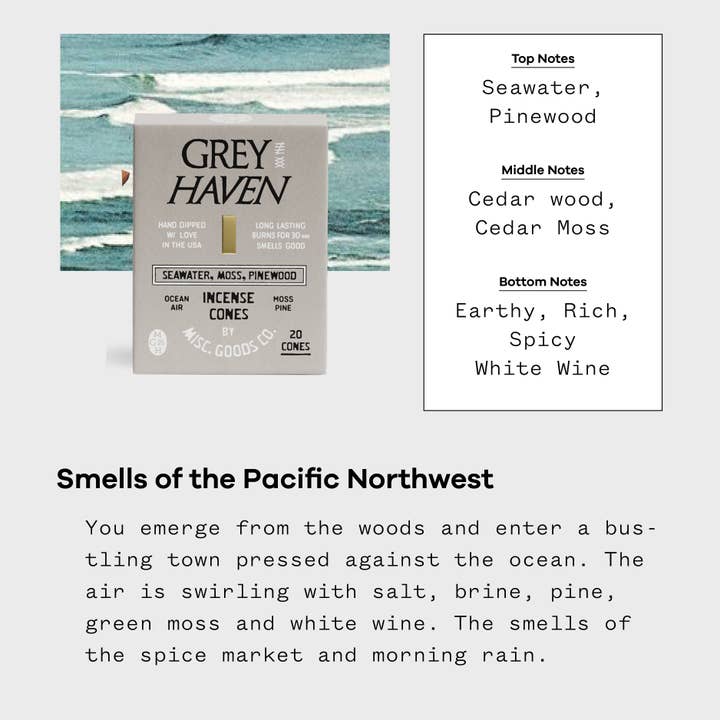 Misc Goods Co. - Wholesale Incense - Greyhaven Incense Cones – Salt Air, Moss & Pine | Clean Burning, 20-Pack1