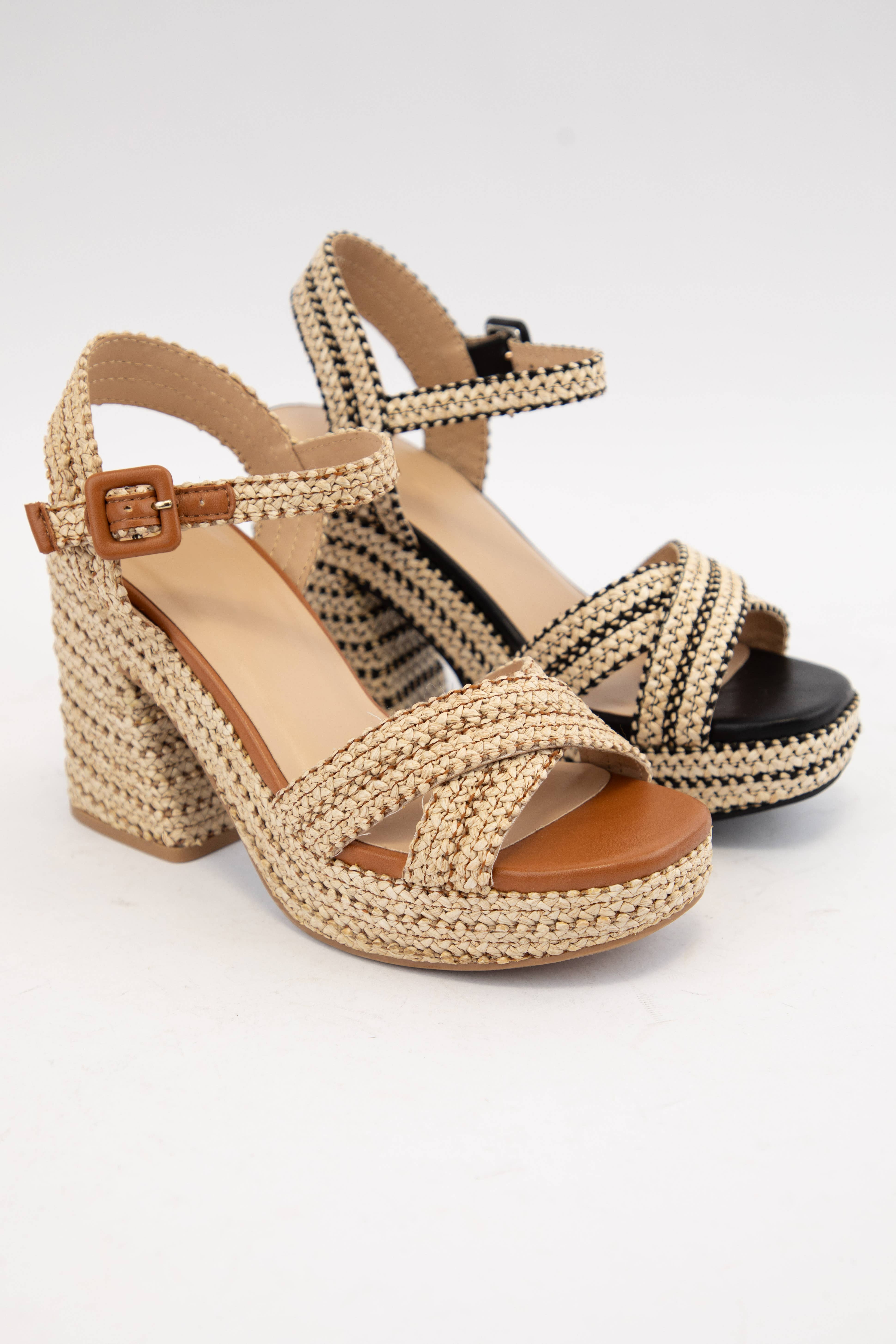 CCOCCI - Vendita all'ingrosso Scarpe con plateau - Donna - SANDALI YARA IN RAFIA CON CINTURINO IN TESSUTO INTRECCIATO E TACCO SVASATO CON PLATEAU0