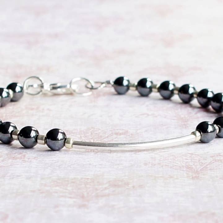 Hematite Beads And Sterling Silver Bar Bracelet for wholesale by Sentimento
