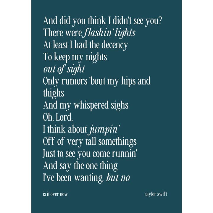 Moo and May Studio - Wholesale Art Print - Is It Over Now | Taylor Swift Lyrics